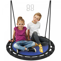 Qaba Saucer Tree Swing Set for Kids, 39 inch Round Flying Swing Seat with Adjustable Hanging Ropes, 331 lbs Weight Children Net Swing for Outdoor, Backyard, Navy Blue