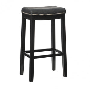 Claridge Faux Leather Backless Barstool - Black