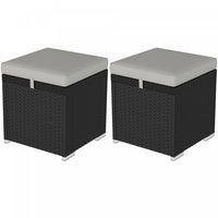 Outsunny 2 Pieces Wicker Outdoor Ottoman with Storage, Cushions, Light Grey