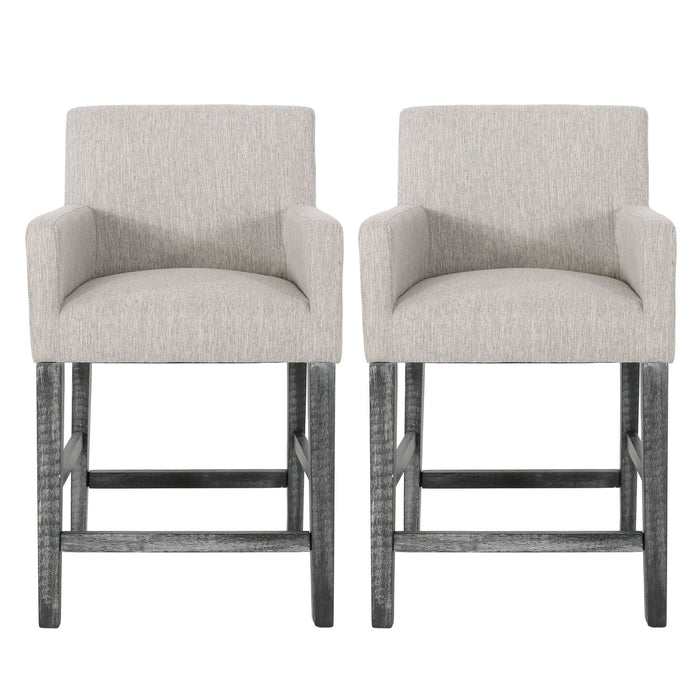 Griffith 26\" Seat Height Counter Stools Set Of 2 With Upholstered Fabric And Solid Wood Legs, Light Grey