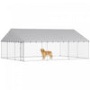 PawHut Large Dog Kennel with Roof and Safety Lockable Latches, Heavy-Duty Galvanized Steel Dog Run Chain Link w/ Waterproof UV-Resistant Cover, 19.7' x 14.8' x 7.9'