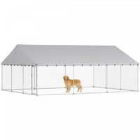 PawHut Large Dog Kennel with Roof and Safety Lockable Latches, Heavy-Duty Galvanized Steel Dog Run Chain Link w/ Waterproof UV-Resistant Cover, 19.7' x 14.8' x 7.9'