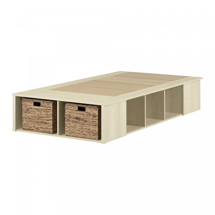 Avilla Storage Platform Bed With Wicker Baskets - Bleached Oak 