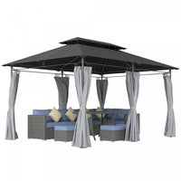 Outsunny 10' x 13' Double Roof Patio Gazebo With Curtains, Dark Grey