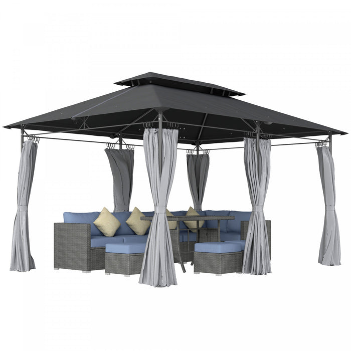 Outsunny 10' x 13' Double Roof Patio Gazebo With Curtains, Dark Grey