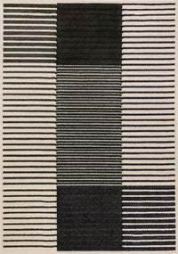 Maverick Green Black White Modern Striped Design Rug, 7'10