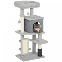Pawhut Cat Tree For Large Cat Adults, 41 Inch Cat Tower For Indoor Cats W/ Scratching Posts, Cat Bed, Condo, Grooming Brush, Jumping Platforms, Toy Balls, Anti-tip Kit, Light Grey