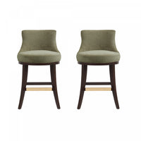 Lucia Modern Chenille Wood Counter Stool in Leaf Green - Set of 2
