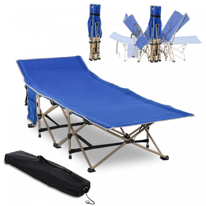 Outsunny Folding Camping Cot, Portable Sleeping Bed For Travel, Navy Blue