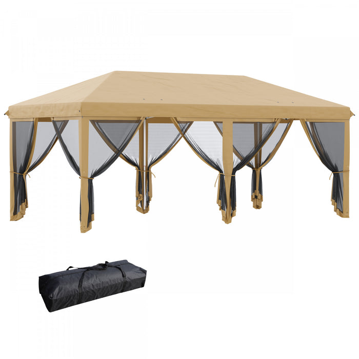 Outsunny 10'x20' Pop Up Canopy Tent With 6 Removable Mesh Sidewalls Beige