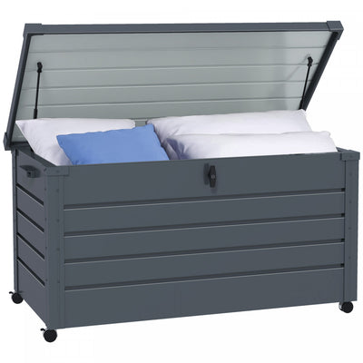 Outsunny Garden Storage Box, Deck Box with Lock for Tools, Cushions Grey
