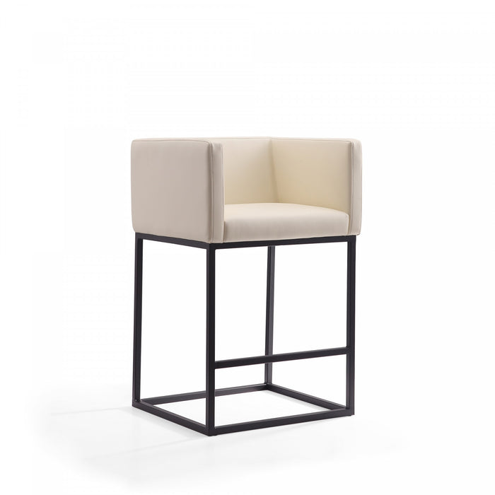 Embassy Mid-Century Modern Metal Upholstered Counter Stool in Cream