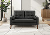 Upholstered Love Seat, 58" Long, Black Leather Look, Walnut Wood Legs, Mid-Century Modern Loveseat | Causeuse Rembourre, 58" L, Aspect Cuir Noir, Pieds En Bois De Noyer, Mid Century, Moderne