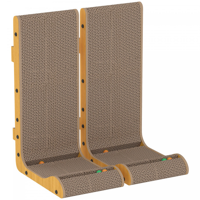 PawHut Cardboard Cat Scratcher, 57.5H CM L Shape Vertical 2PCS Cat Scratching Pad with Ball Cat Toy, Catnip, Large Scratching Board for Indoor Kittens