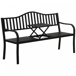 Outsunny Outdoor Bench With Liftable Middle Table, Patio Loveseat, Black