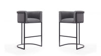 Cosmopolitan Mid-Century Modern Metal Upholstered Barstool in Gray - Set of 2 Bar Stool