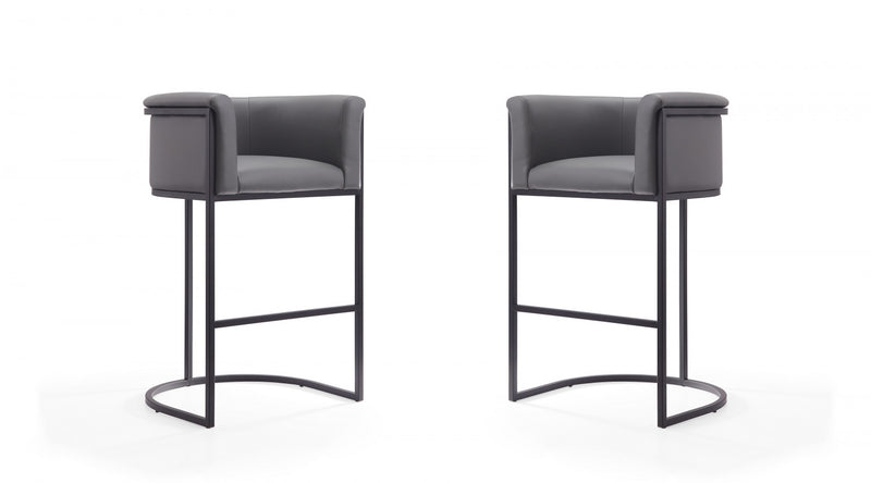 Cosmopolitan Mid-Century Modern Metal Upholstered Barstool in Gray - Set of 2 Bar Stool