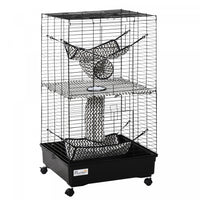 Pawhut Small Animal Cage Habitat Pet Play House For Ferret With Wheels Hammocks Tunnels And 3 Doors 