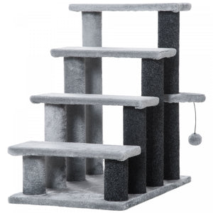 Pawhut Cat Stairs 4 Steps For Bed, Couch With Scratching Posts, Small Cat Tree For Indoor Cats With Toy Ball, 23.5