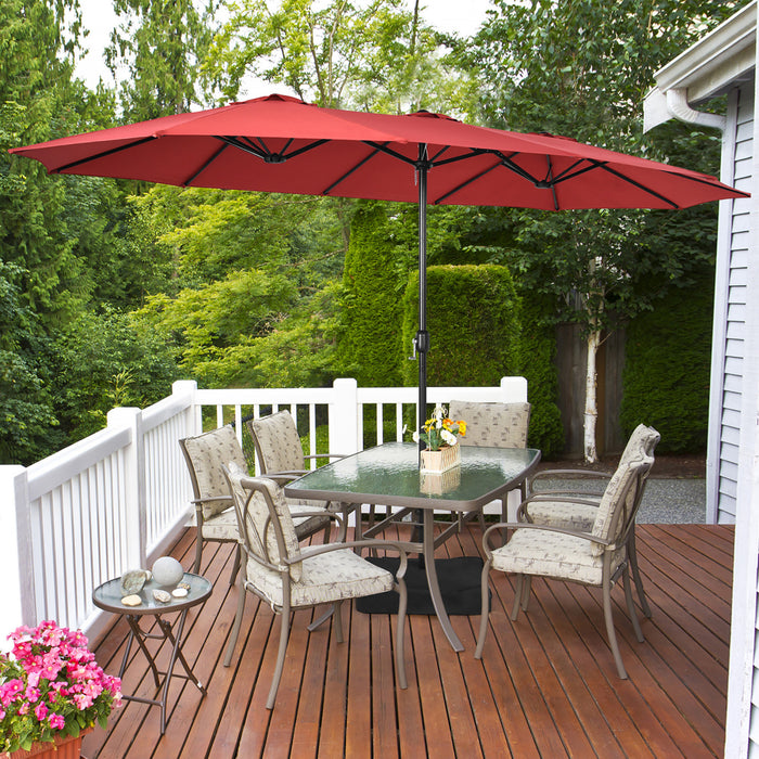 Costway 15 Ft Patio Double Sided Umbrella Outdoor Market Umbrella Burgundy