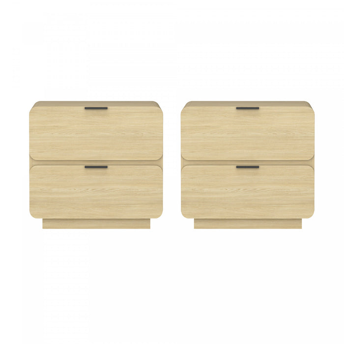 Chrystie Contemporary Modern 26\" Nightstand in Natural (2-Drawer) - Set of 2