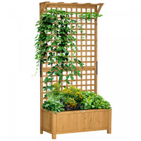 Outsunny Raised Garden Bed, Wood Planter With Trellis For Vine Climbing, Privacy Screen Planter Box
