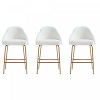 Gracie Modern Metal Upholstered Counter Stool in White and Gold - Set of 3 