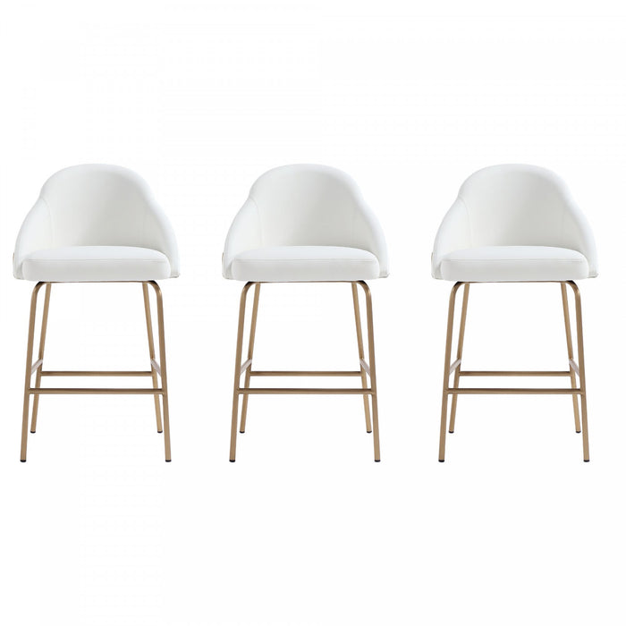 Gracie Modern Metal Upholstered Counter Stool in White and Gold - Set of 3