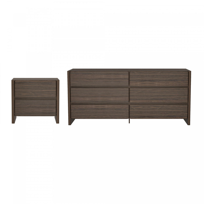 Linda Modern 2-Piece Dresser and Nightstand in Walnut Brown