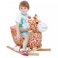 Qaba Wooden Plush Children Kids Rocking Horse Chair For Toddlers With Sound And Safety Belt, Giraffe