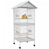 Pawhut Wrought Metal Bird Cage Feeder With Rolling Stand Perches Food Containers Doors Wheels 67\" H, White
