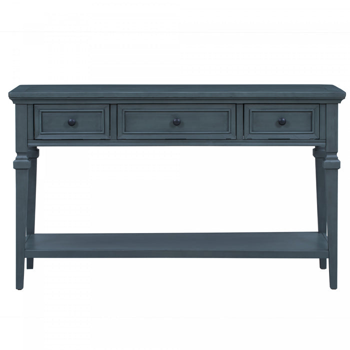 Sabina Solid Wood Console Table With 3 Drawers And Shelf - Navy
