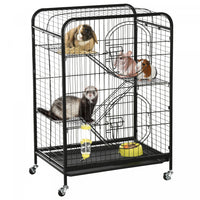 Pawhut 4-tier Metal Small Animal Cage With Wheels, Metal Bunny Playpen With 2 Doors, Platforms, Ramp