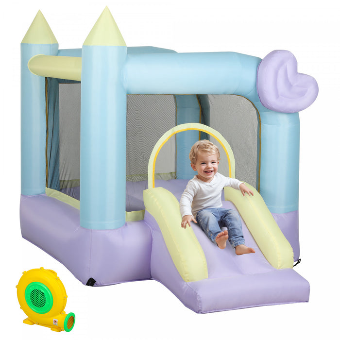 Qaba Inflatable Bounce House With 370w Blower, Bouncy Castle With Slide, Outdoor Indoor Party Wedding Playhouse Bouncer For Kids Ages 3-8, 98\" X 65\" X 79\"