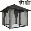 Outsunny 10' x 10' Hardtop Gazebo with Steel Roof, Netting and Curtains
