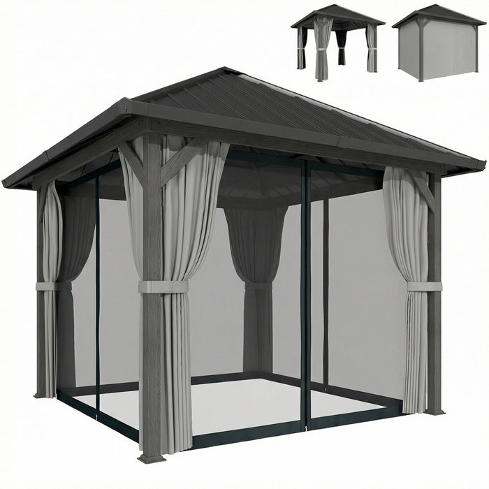 Outsunny 10' x 10' Hardtop Gazebo with Steel Roof, Netting and Curtains