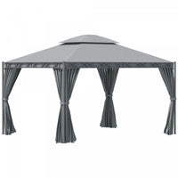 Outsunny 10x13ft Garden Gazebo Double-tiered With Curtain Outdoor Shelter Backyard Canopy Grey