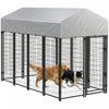 PawHut 8' x 4' x 6' Dog Run Outdoor, Large Outdoor Dog Kennel Welded Wire Steel Fence with UV-Resistant & Waterproof Cover, Dual Escape-proof Lock, Silver