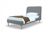 Heather Mid-Century Modern Velvet Upholstered Twin Bed in Gray and Gold 