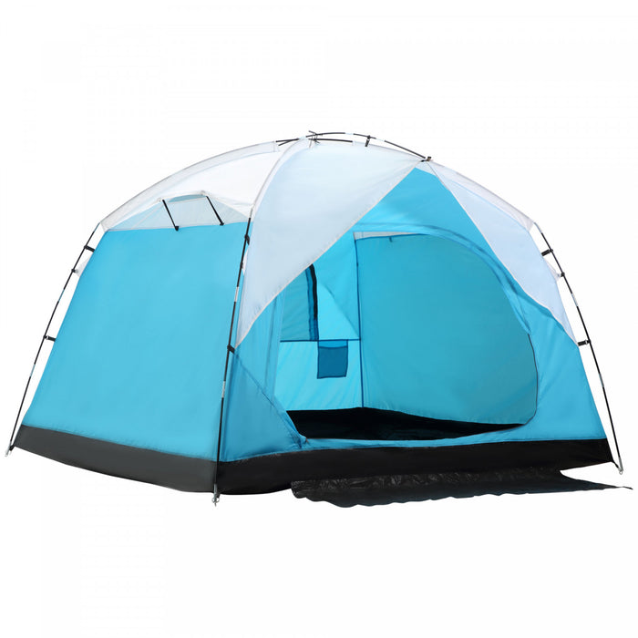 Outsunny 4 Person Camping Tent With Door Windows Backpacking Tent For Family Hiking Travel Hunting Picnic Blue And Grey