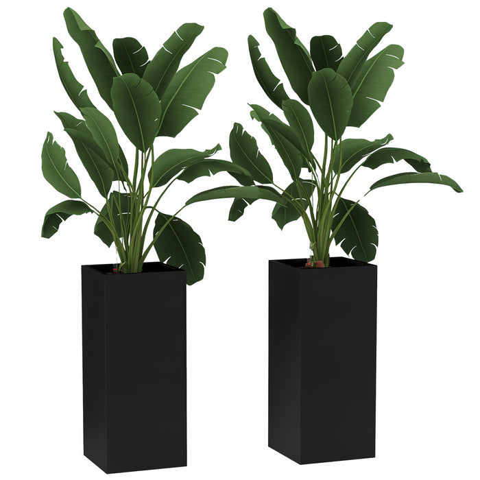 Outsunny 2 Pack Plastic Planter, 11 Inch Outdoor Planters, Black
