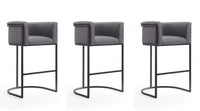 Cosmopolitan Mid-Century Modern Metal Upholstered Barstool in Gray - Set of 3 Bar Stool