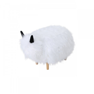 Julius Upholstered Wood Yak Footstool Ottoman, White