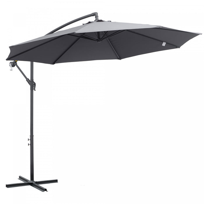 Outsunny 10ft Offset Patio Umbrella With Base, Grey