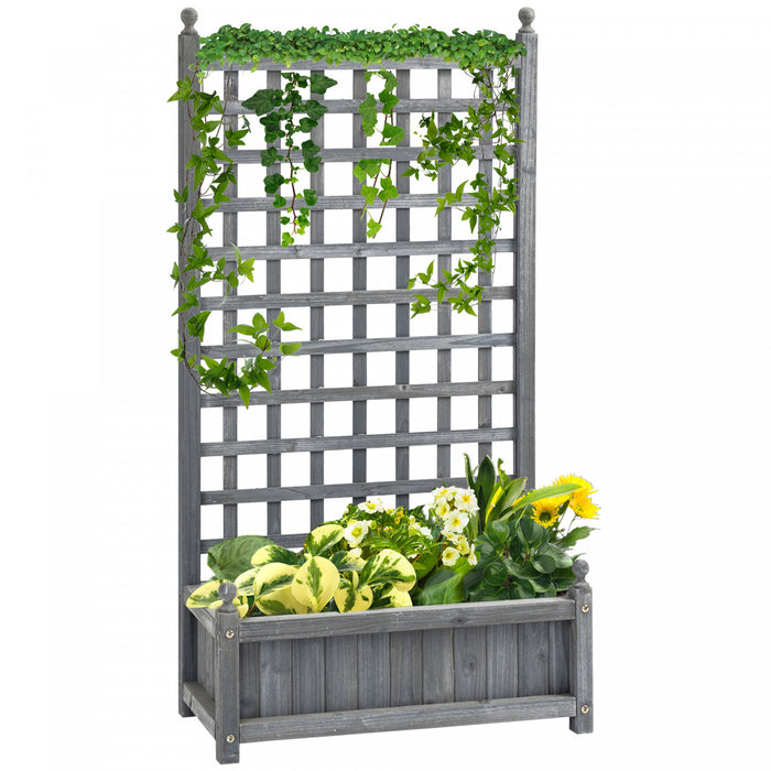Outsunny Raised Garden Bed With Trellis For Climbing Vines, Wood Garden Planter Box, Free Standing Flower Pot, Indoor & Outdoor Display Rack, Gray