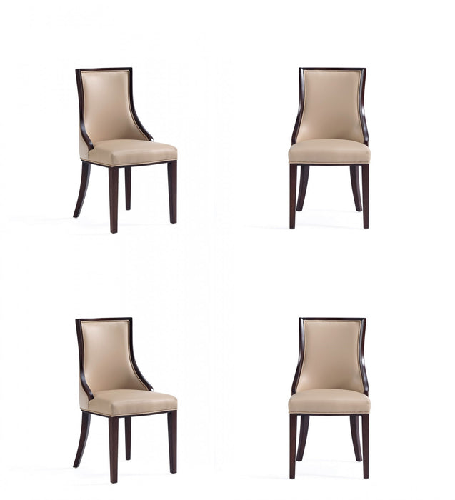 Grand Traditional Wood Upholstered Dining Chair in Tan - Set of 4