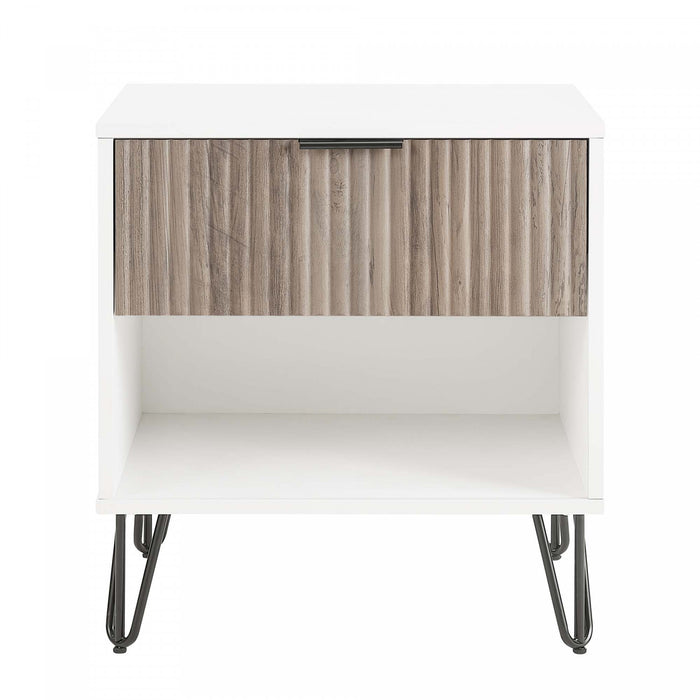 Dumbo Modern 20\" Fluted Nightstand in Rustic Gray and White (1-Drawer)