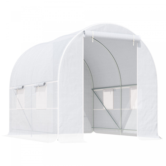 Outsunny 8.2x6.6x6.6ft Walk-in Tunnel Greenhouse Portable Garden Plant Growing Warm House With Door And Ventilation Window White