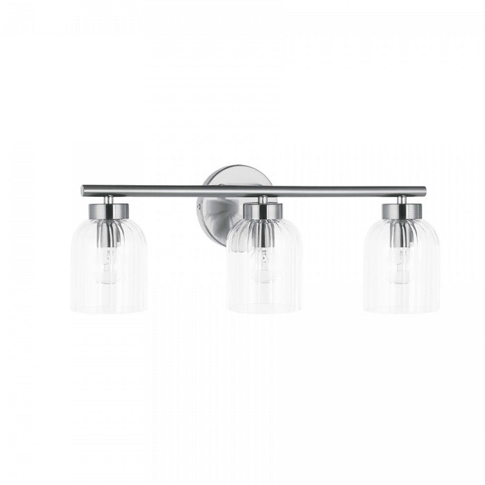 Dainolite Vienna 3 Light Incandescent Vanity Polished Chrome Clear Ribbed Glass Lamp