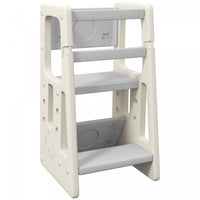 Qaba Toddler Kitchen Helper 2 Step Stool With Adjustable Height Platform And Safety Rail, Cream Whit